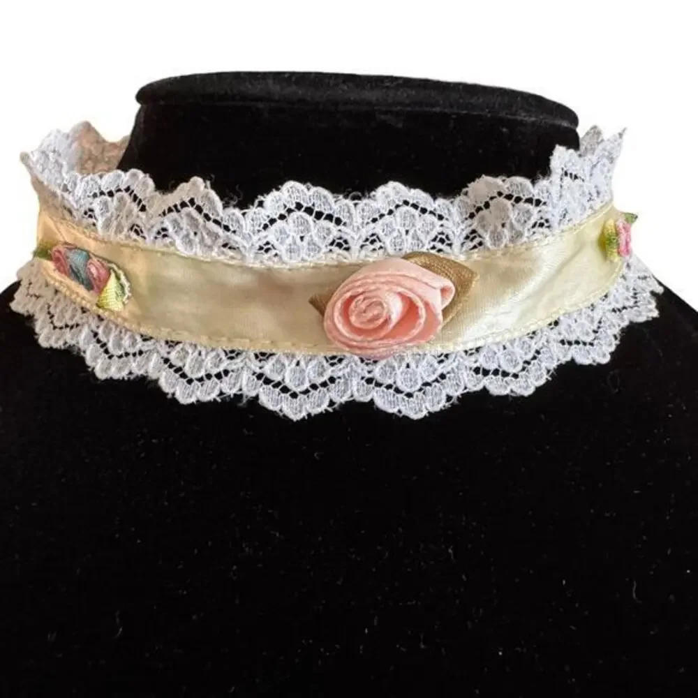 Renaissance Faire Lace Ribbon Choker Necklace Anna Konya Handsewn Steampunk VNTG
